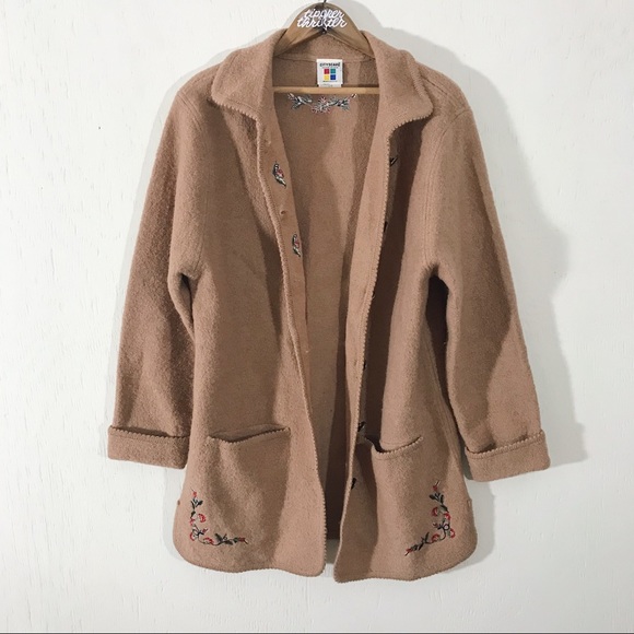 Vintage City Scape Slouchy Embroidered Wool Coat - Picture 2 of 8